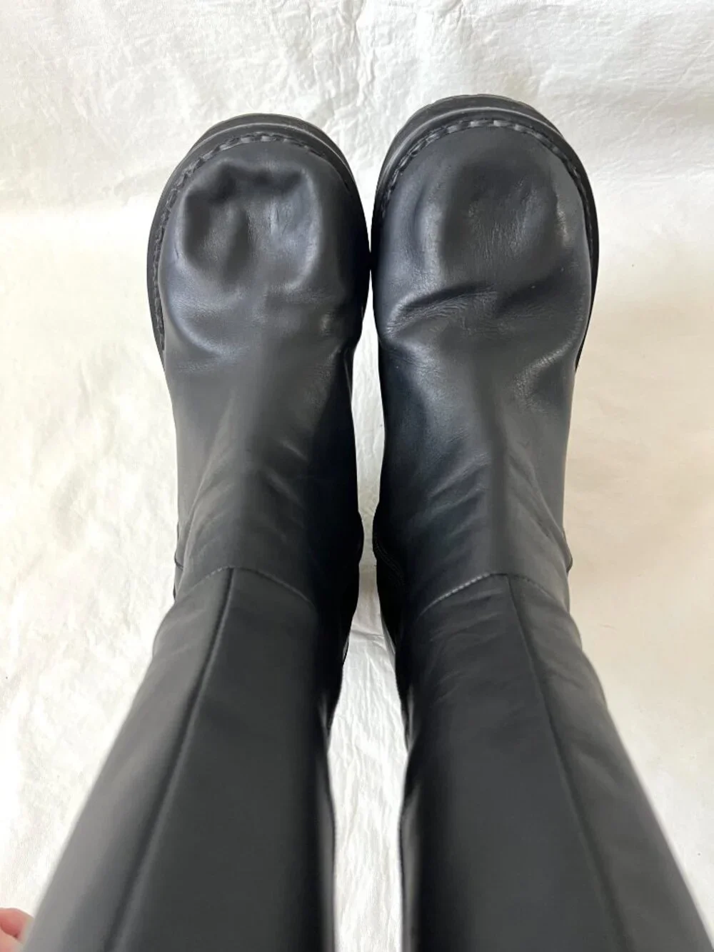 UNIF platform boots black leather womens 11 Parker chunky high heel mid calf zip